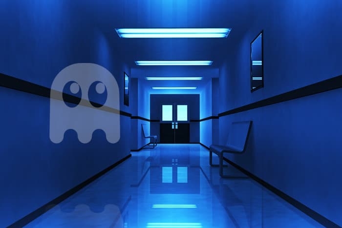 Haunted Hospitals - pacman ghost in hallway