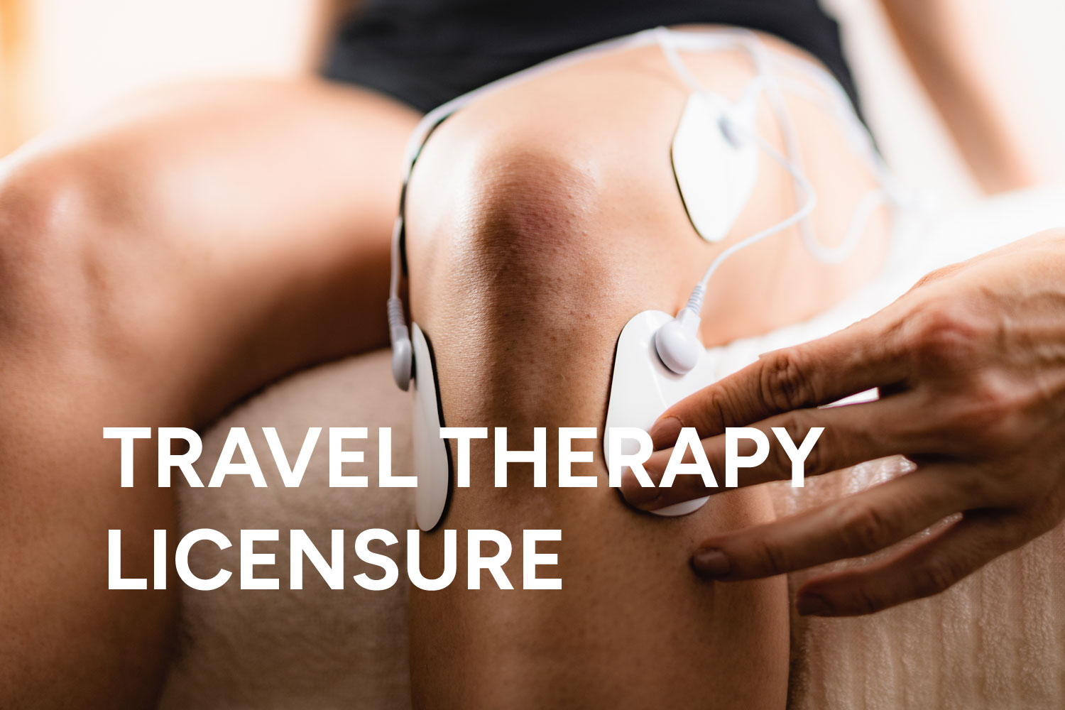 Licensed travel therapist applying treatment to knee