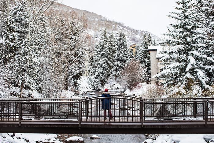 Winter travel nursing destination - beautiful snowy bridge