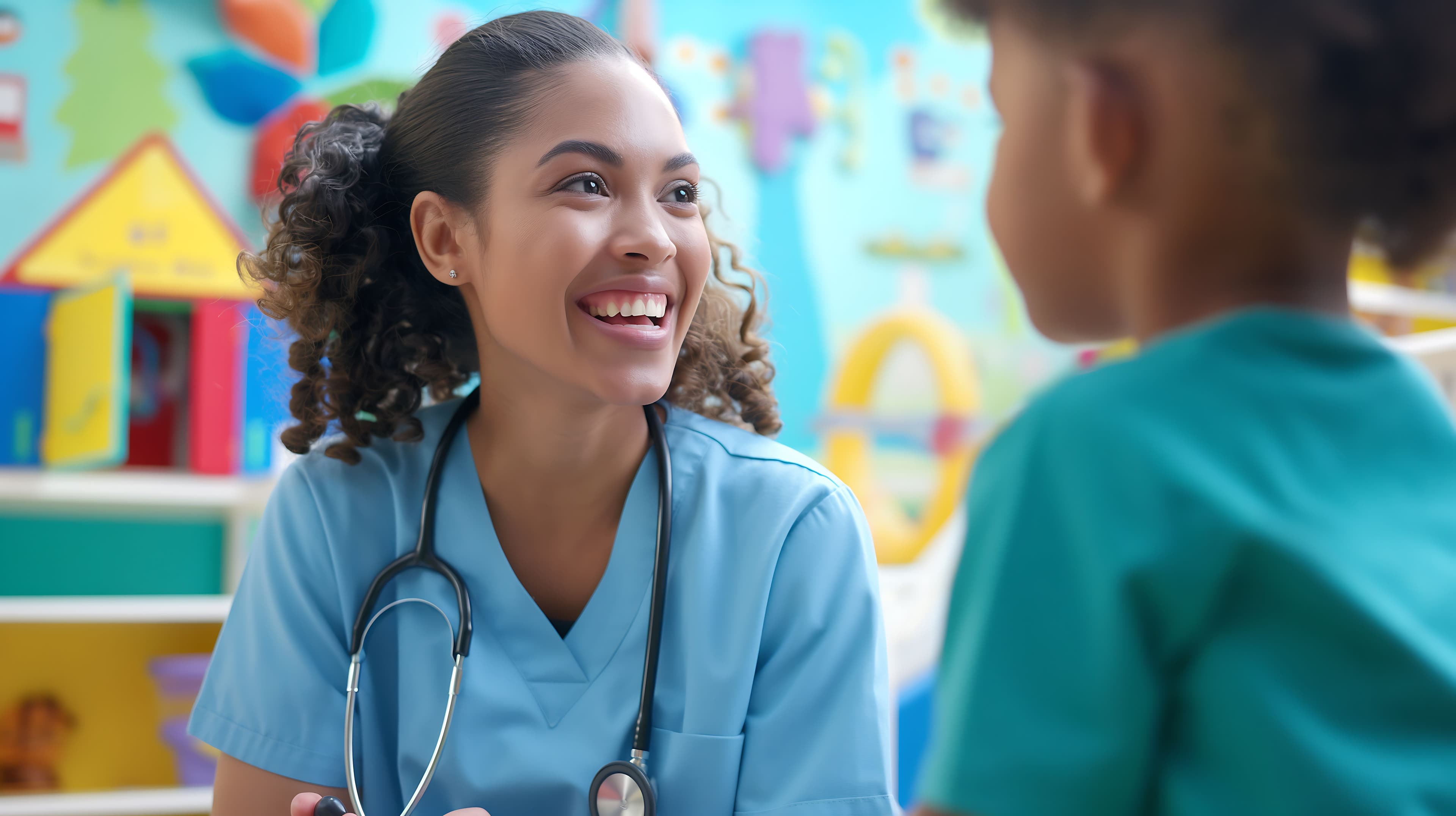 Nurse smiling at a student