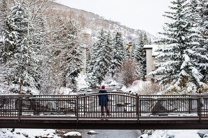 Winter travel nursing destination - beautiful snowy bridge